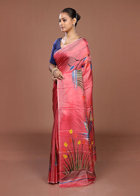 Pink Printed Pure Silk Saree Without Blouse Piece
