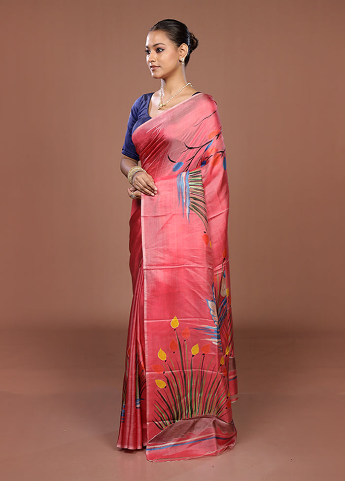 Pink Printed Pure Silk Saree Without Blouse Piece