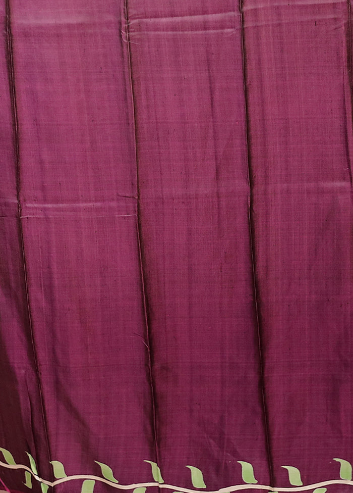 Purple Printed Pure Silk Saree Without Blouse Piece