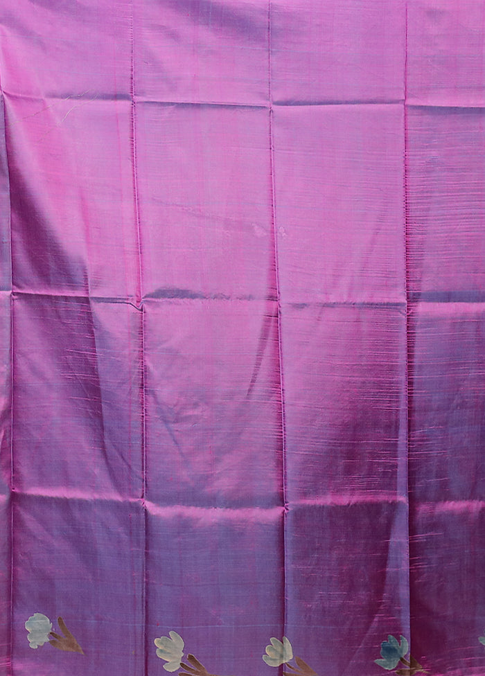Purple Printed Pure Silk Saree Without Blouse Piece