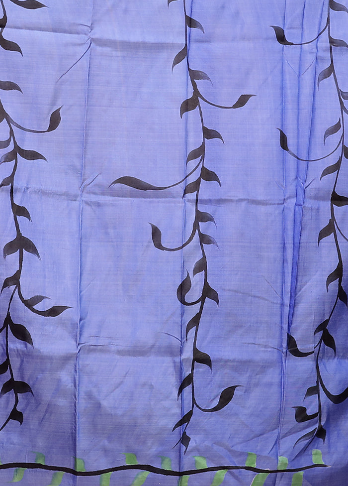 Blue Printed Pure Silk Saree Without Blouse Piece