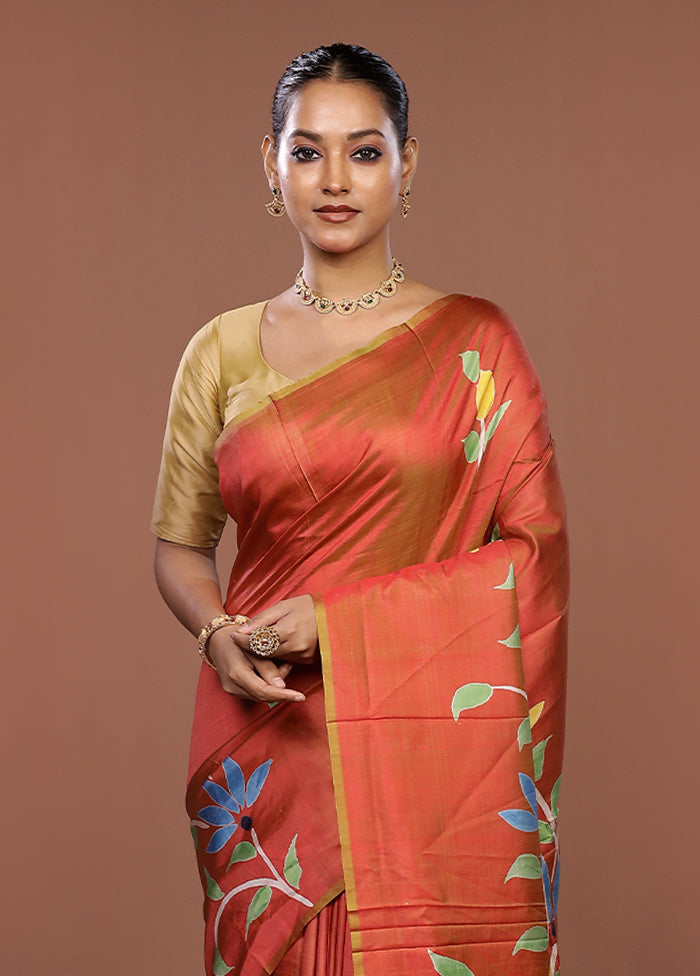 Pink Printed Pure Silk Saree Without Blouse Piece