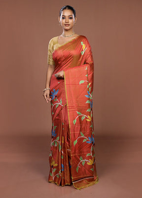 Pink Printed Pure Silk Saree Without Blouse Piece