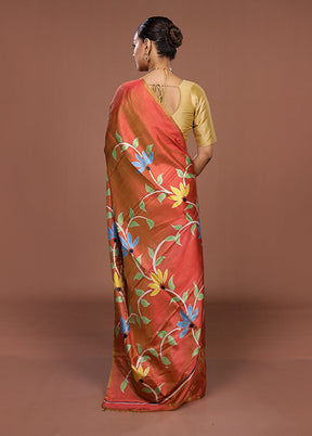Pink Printed Pure Silk Saree Without Blouse Piece