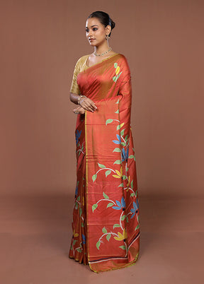 Pink Printed Pure Silk Saree Without Blouse Piece