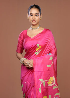 Pink Printed Pure Silk Saree Without Blouse Piece