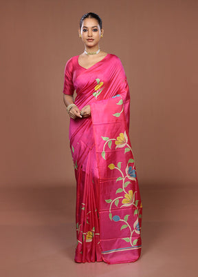 Pink Printed Pure Silk Saree Without Blouse Piece