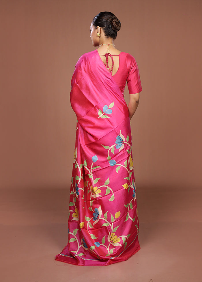 Pink Printed Pure Silk Saree Without Blouse Piece