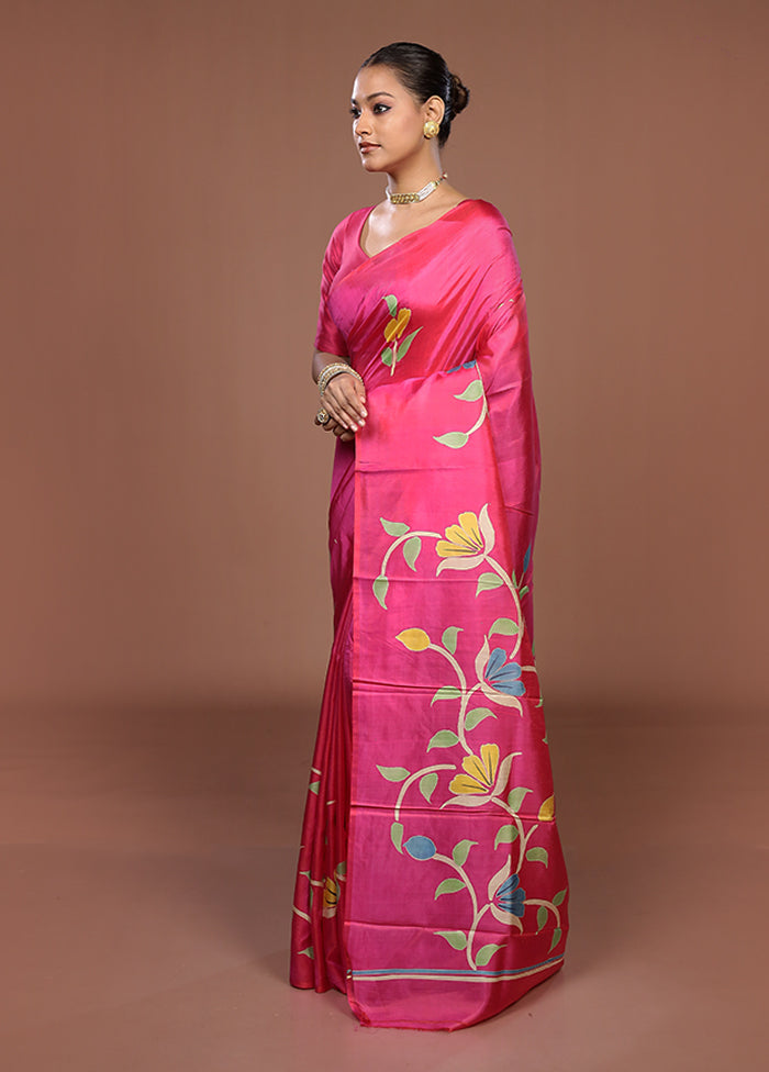 Pink Printed Pure Silk Saree Without Blouse Piece