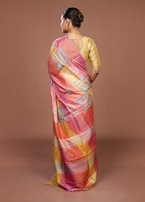 Yellow Handloom Tussar Pure Silk Saree With Blouse Piece