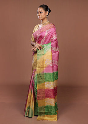 Pink Handloom Tussar Pure Silk Saree With Blouse Piece