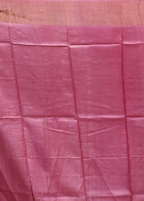 Pink Handloom Tussar Pure Silk Saree With Blouse Piece