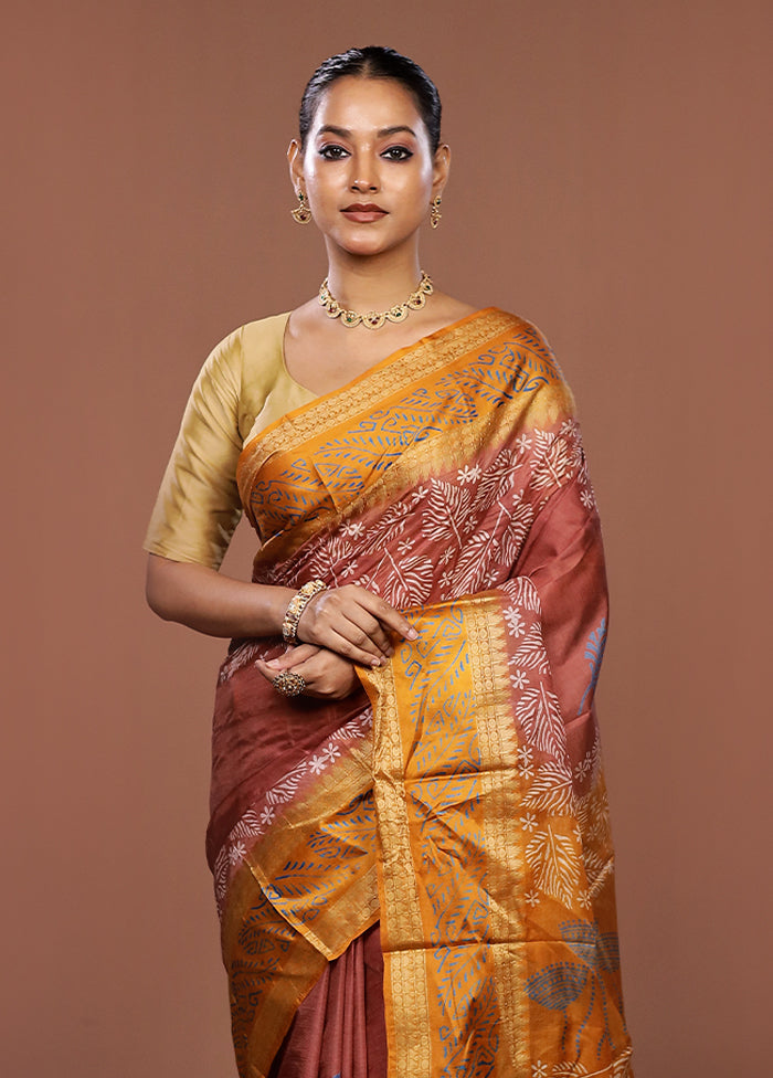 Pink Printed Pure Silk Saree Without Blouse Piece