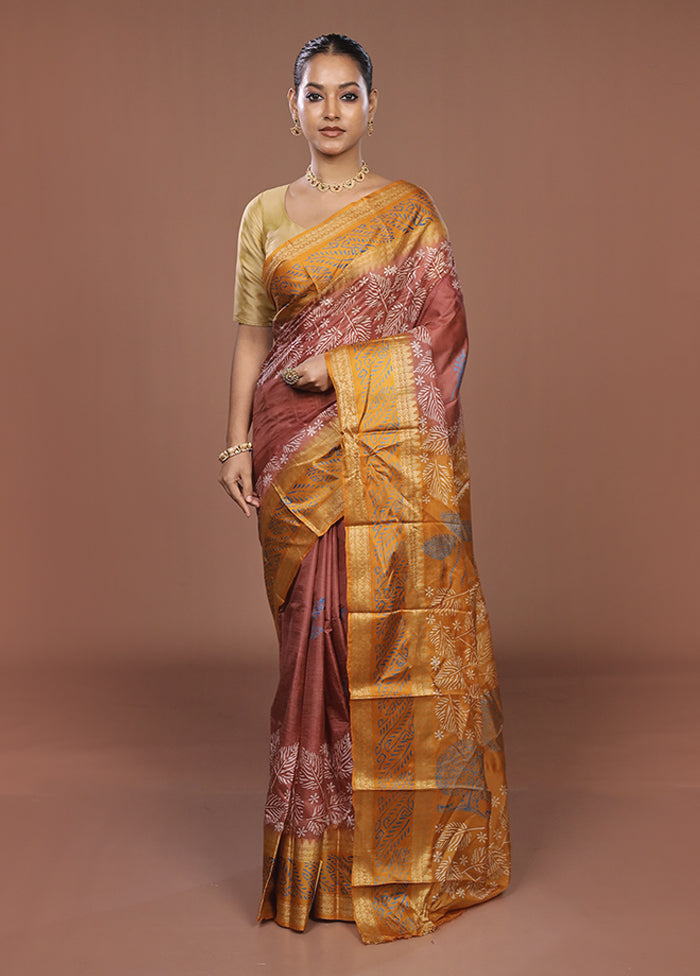 Pink Printed Pure Silk Saree Without Blouse Piece