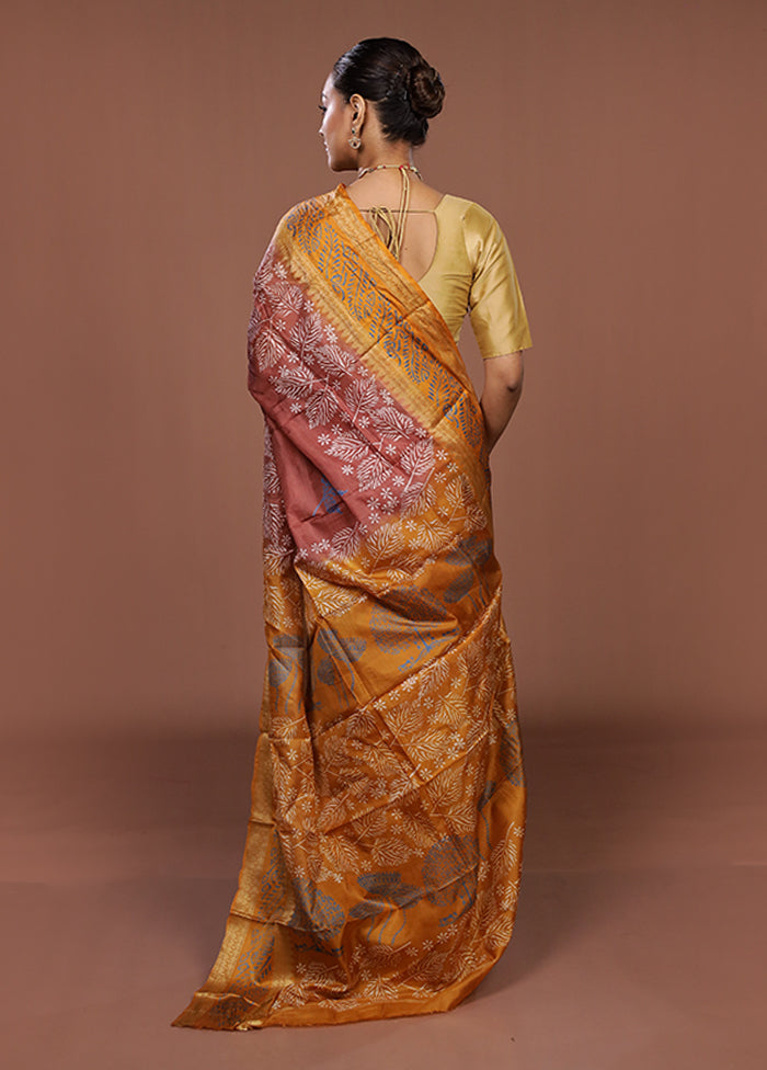 Pink Printed Pure Silk Saree Without Blouse Piece
