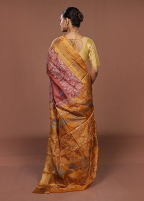 Pink Printed Pure Silk Saree Without Blouse Piece