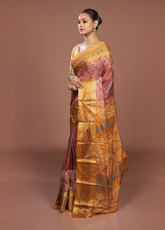 Pink Printed Pure Silk Saree Without Blouse Piece