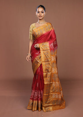 Red Printed Pure Silk Saree Without Blouse Piece