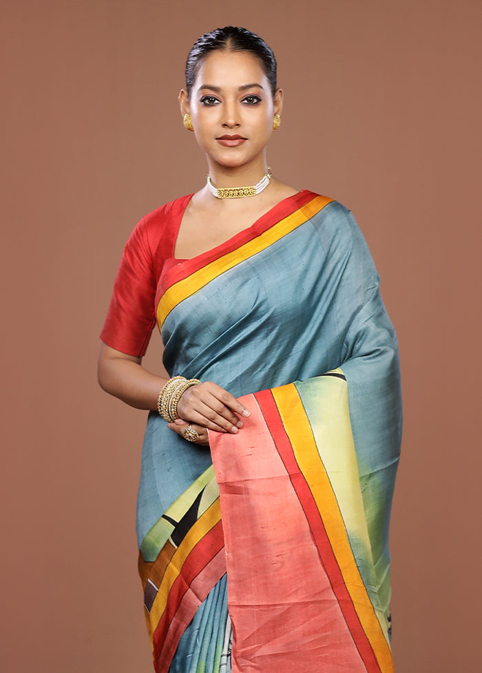 Green Printed Pure Silk Saree Without Blouse Piece