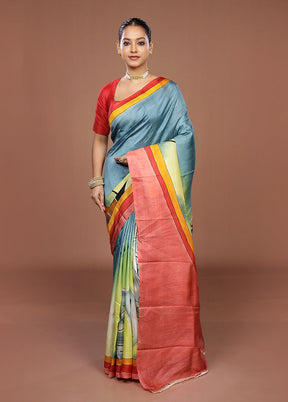 Green Printed Pure Silk Saree Without Blouse Piece