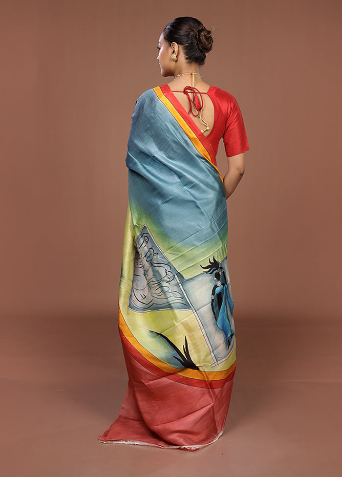 Green Printed Pure Silk Saree Without Blouse Piece