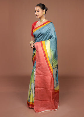 Green Printed Pure Silk Saree Without Blouse Piece
