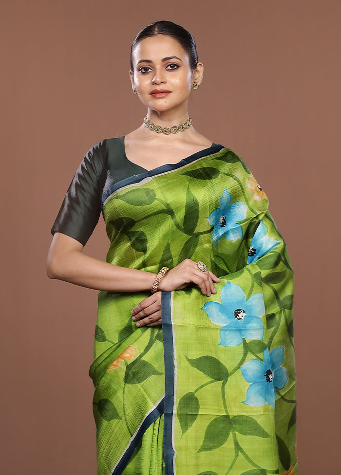 Blue Printed Pure Silk Saree Without Blouse Piece