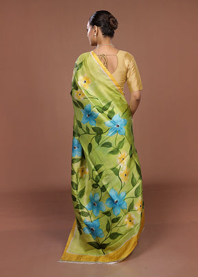 Green Printed Pure Silk Saree Without Blouse Piece
