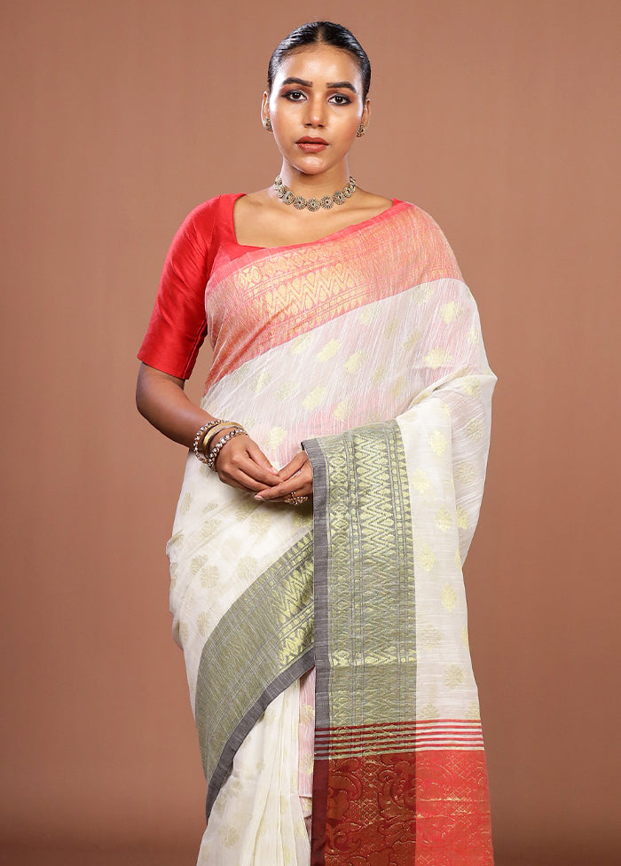White Matka Silk Saree With Blouse Piece