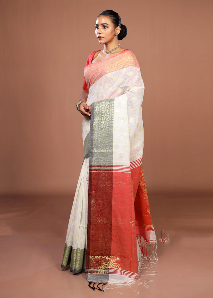 White Matka Silk Saree With Blouse Piece