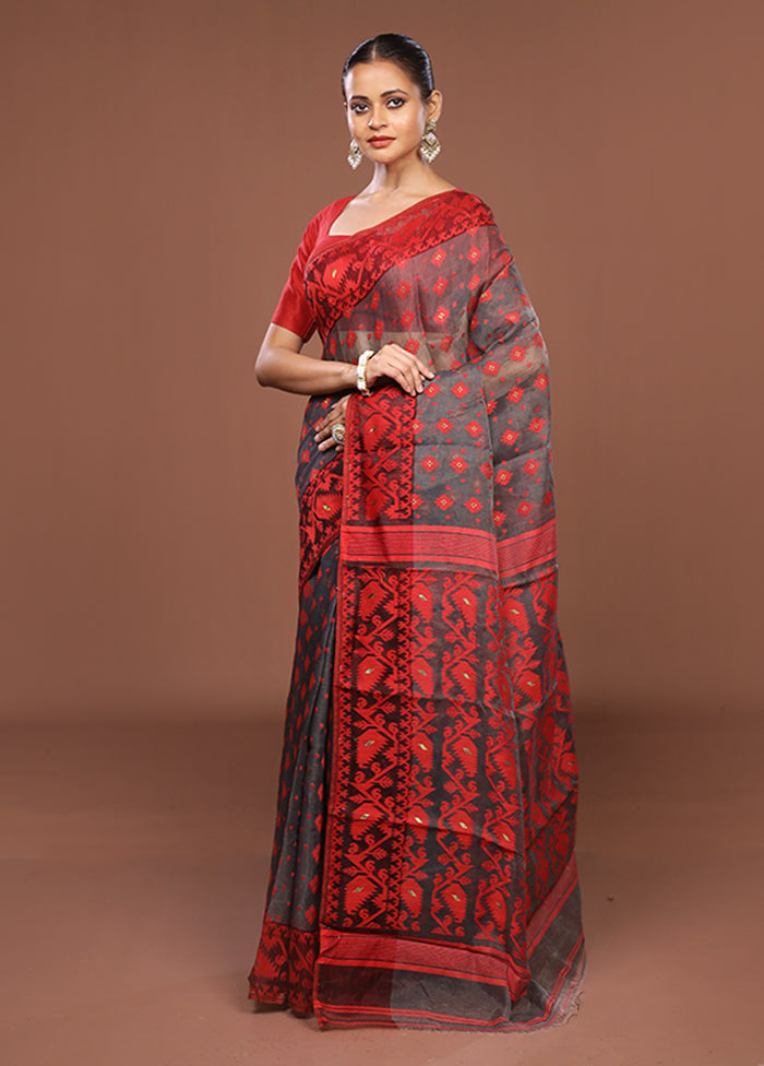 Grey Matka Silk Saree With Blouse Piece