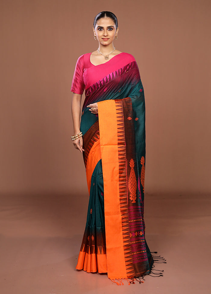 Green Matka Silk Saree With Blouse Piece