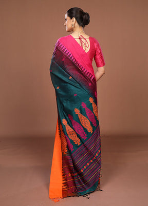 Green Matka Silk Saree With Blouse Piece