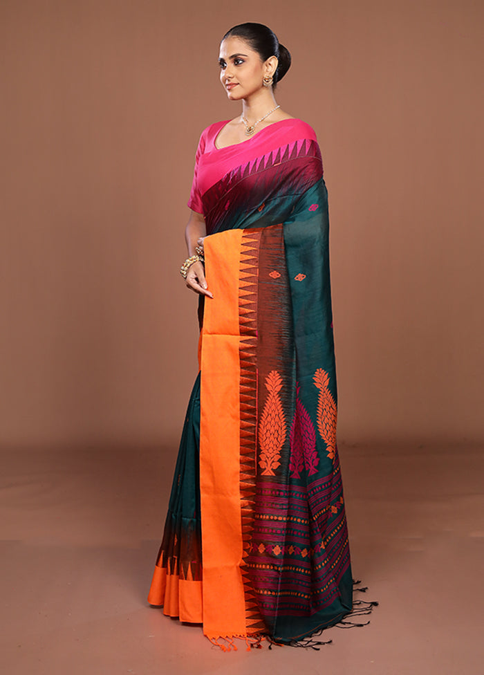 Green Matka Silk Saree With Blouse Piece