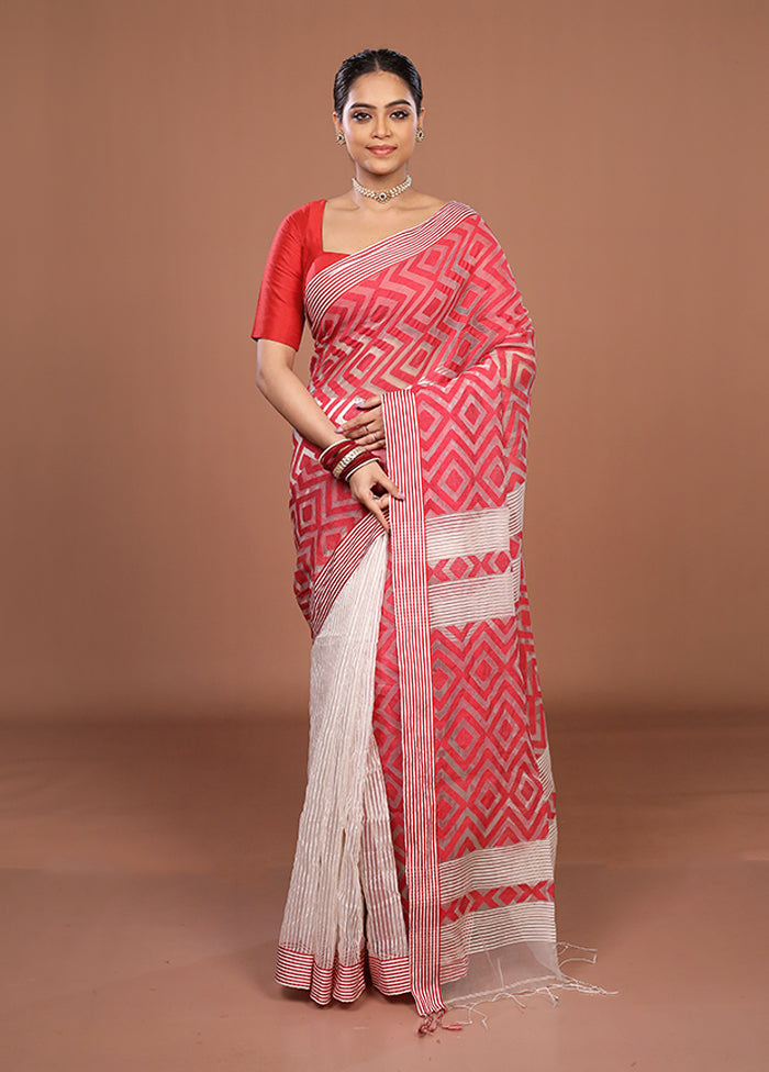 Cream Matka Silk Saree With Blouse Piece