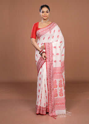 White Matka Silk Saree With Blouse Piece