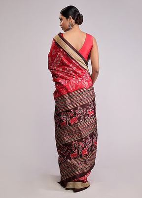 Red Dupion Silk Saree With Blouse Piece