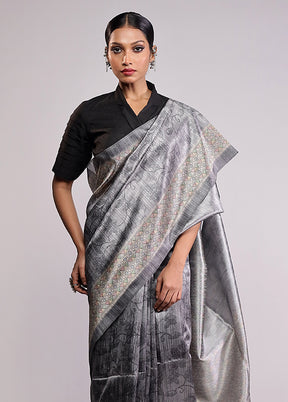 Grey Tussar Silk Saree With Blouse Piece