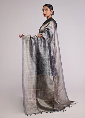 Grey Tussar Silk Saree With Blouse Piece