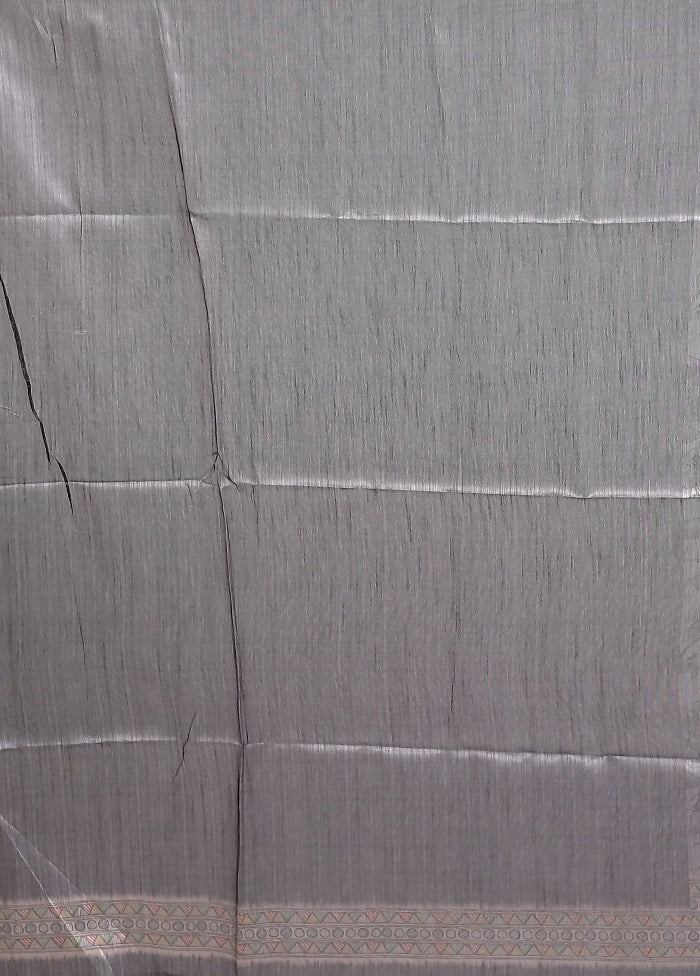 Grey Tussar Silk Saree With Blouse Piece