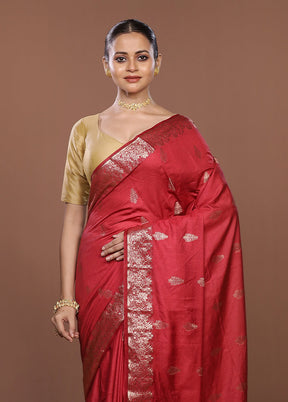 Maroon Dupion Silk Saree With Blouse Piece
