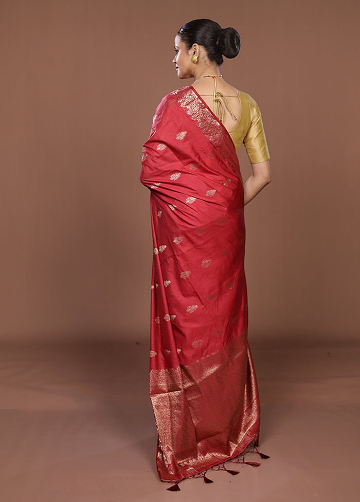 Maroon Dupion Silk Saree With Blouse Piece