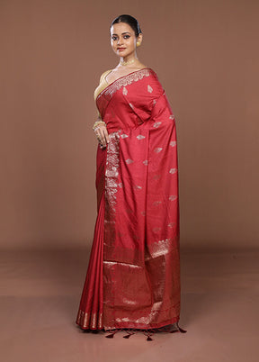 Maroon Dupion Silk Saree With Blouse Piece