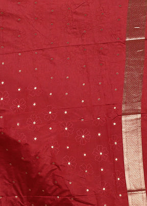 Maroon Dupion Silk Saree With Blouse Piece