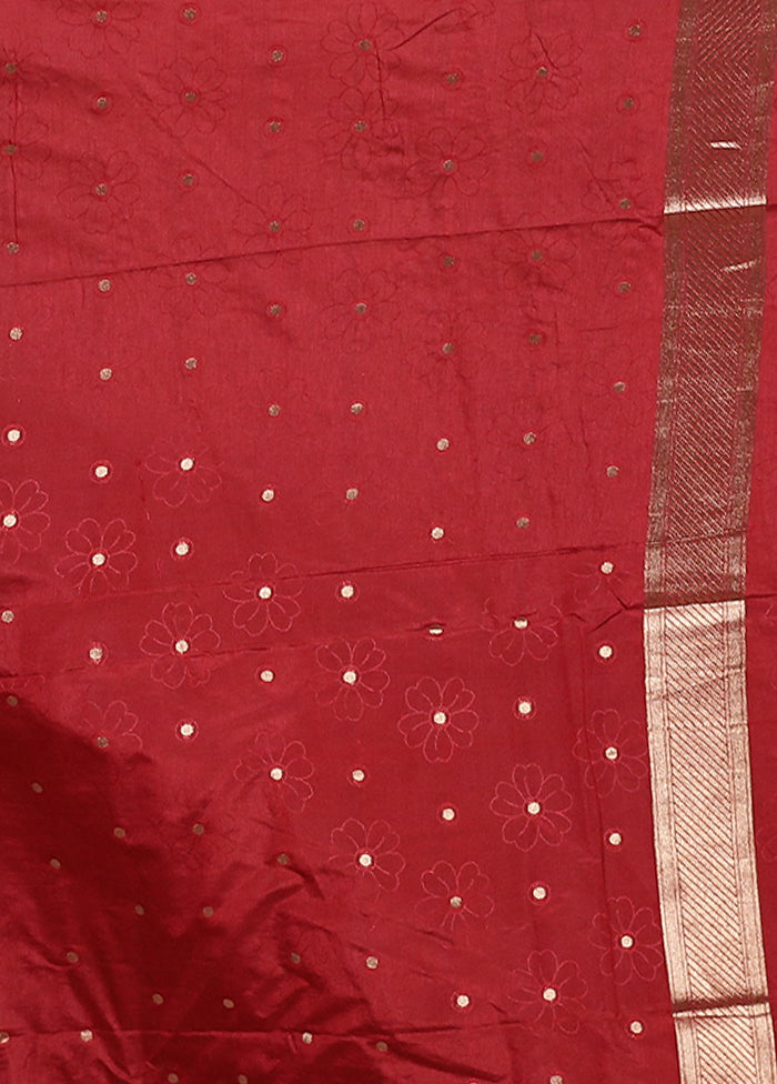 Maroon Dupion Silk Saree With Blouse Piece