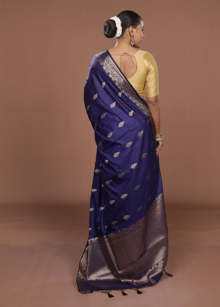 Blue Dupion Silk Saree With Blouse Piece