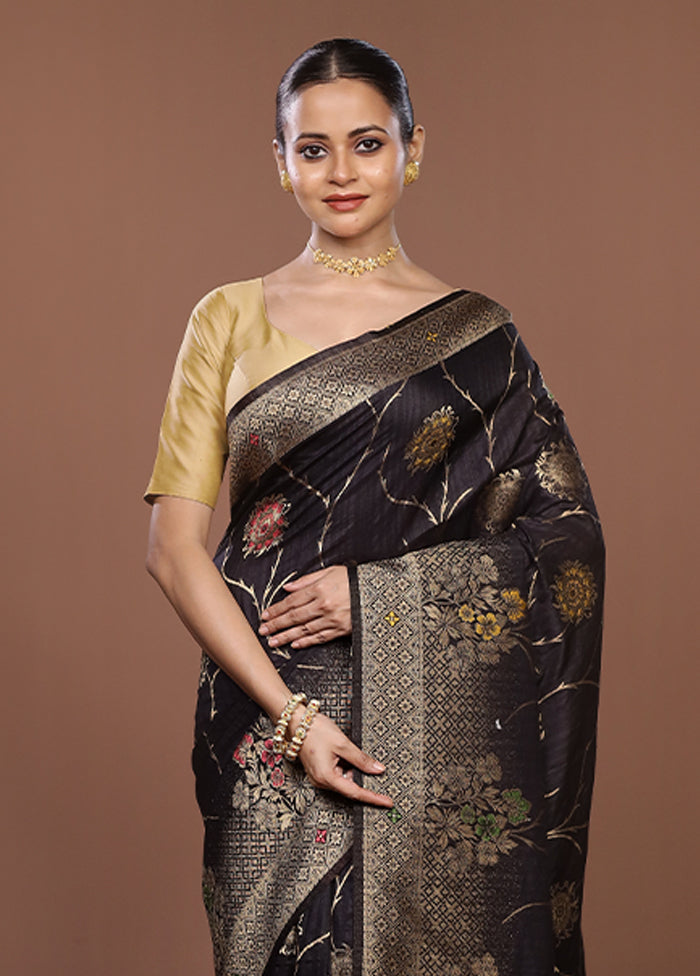 Black Dupion Silk Saree With Blouse Piece
