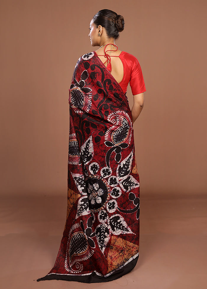 Maroon Printed Silk Saree Without Blouse Piece