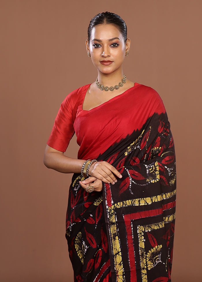 Black Printed Silk Saree Without Blouse Piece