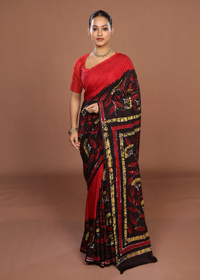 Black Printed Silk Saree Without Blouse Piece